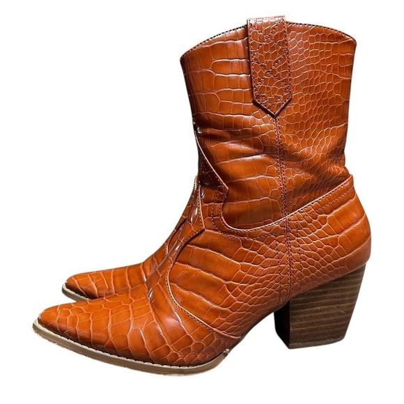 Coconuts by Matisse Bambi Western Boots Brown Crocodile Faux Leather Size 8 - Picture 1 of 11